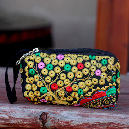 Ethnic Bag Fashion Fabric Coin Purse Embroidered Multi-Layer Zipper Bag Clutch Bag