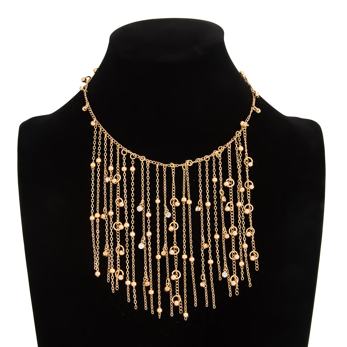 Geometric Tassel Necklace With Rhinestones