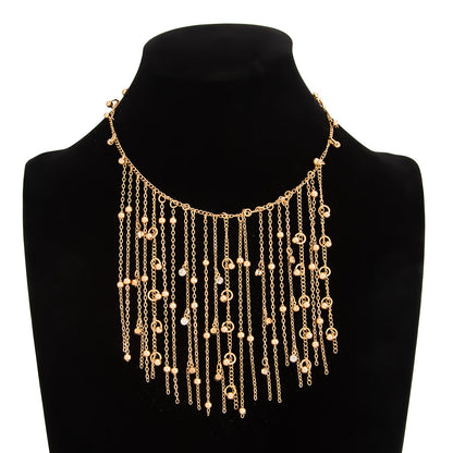 Geometric Tassel Necklace With Rhinestones