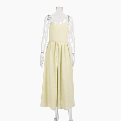 Cotton V-Neck Backless Dress Elegant Casual