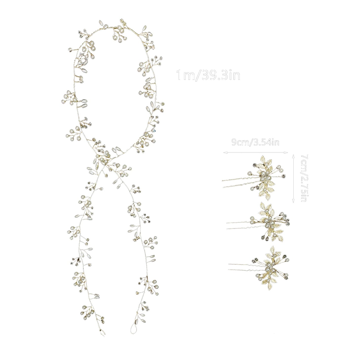 Bridal Wedding Hair Accessory Set with Soft Chain Headband and Hairpins