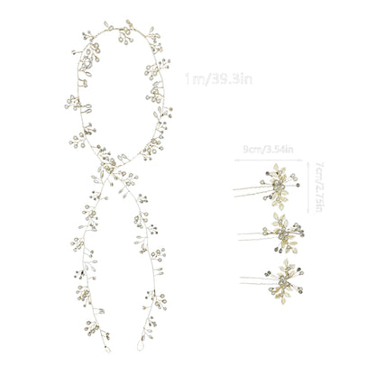 Bridal Wedding Hair Accessory Set with Soft Chain Headband and Hairpins