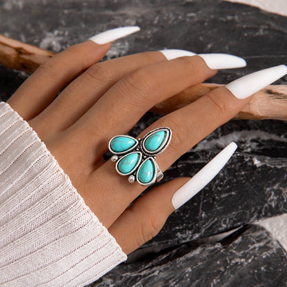 Vintage Geometric Turquoise Ring Set Alloy Fashion Jewelry