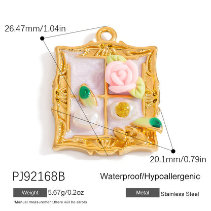 Evil Eye Hamsa Pendant Necklace Stainless Steel 18K Gold DIY Vintage Floral Charm
