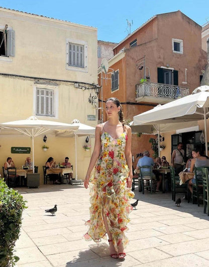 Off-Shoulder Floral Chiffon Maxi Dress