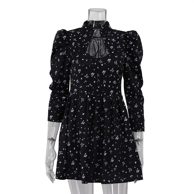 Floral Print Short Dress High Waist A-Line Dress