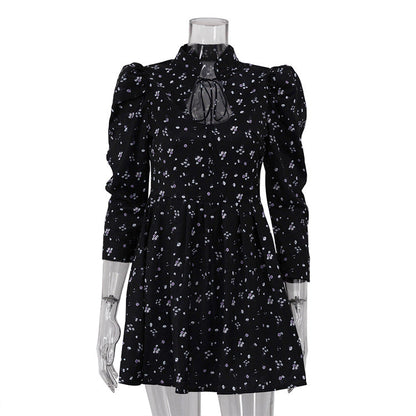 Floral Print Short Dress High Waist A-Line Dress