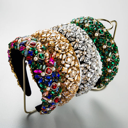 Baroque Style Wide Band Rhinestone Pearl Headband for Women