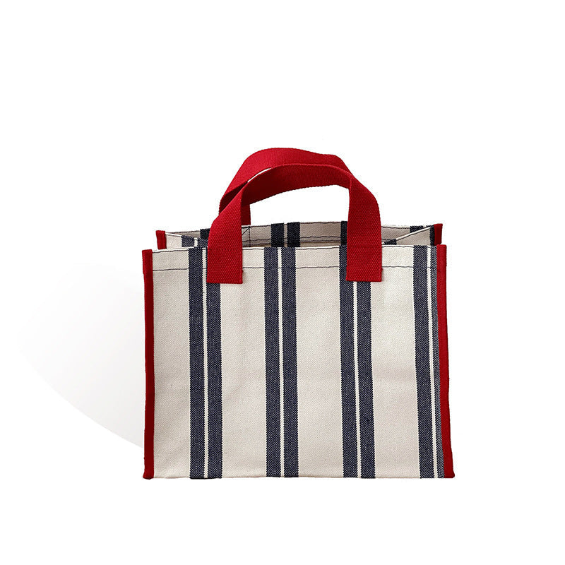 Large Capacity Striped Tote Bag Casual Versatile Canvas Shopping Bag
