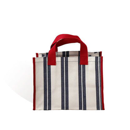 Large Capacity Striped Tote Bag Casual Versatile Canvas Shopping Bag