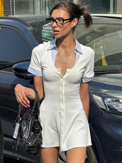 Fashionable Color Block Cardigan Short Sleeve Dress