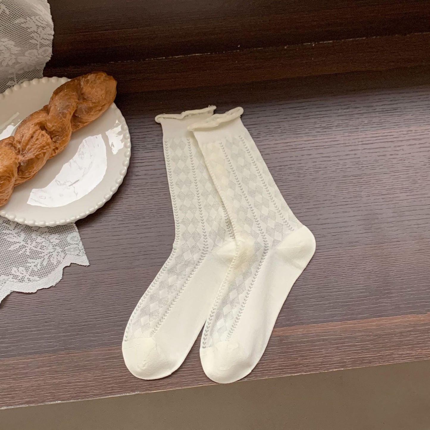 Hollow Mesh Summer Thin Striped Cotton Socks