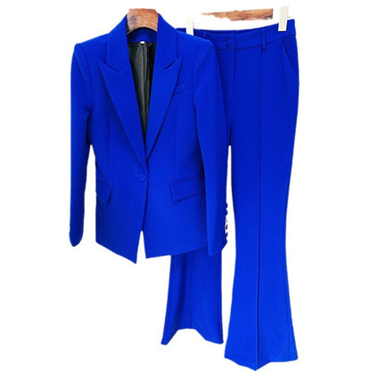 Chic One-Button Blazer And Flare Pants Set