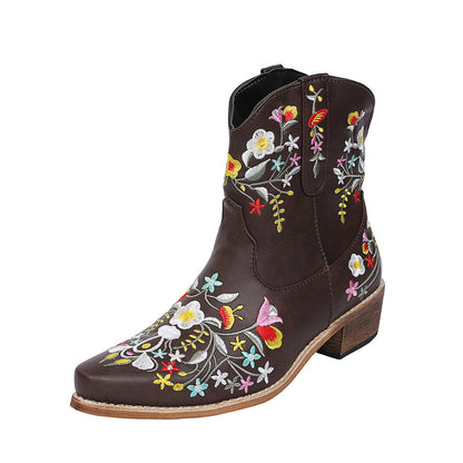 Plus Size Embroidered Pointed Toe Women'S Martin Boots