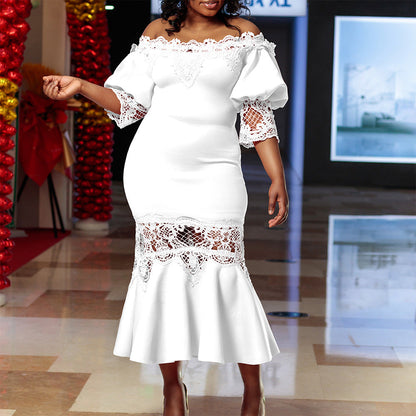 Off-Shoulder Lace Mermaid Dress For Evening Parties