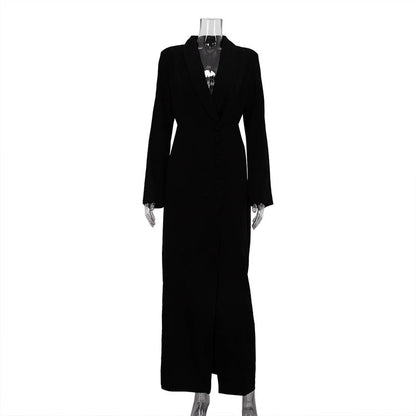 Elegant V-Neck Long Sleeve Midi Dress with High Waist
