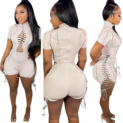 Trendy Casual Solid Color Short Sleeve Jumpsuit