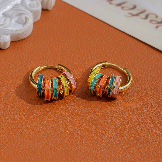 Trendy Colorful Enamel Hoop Earrings