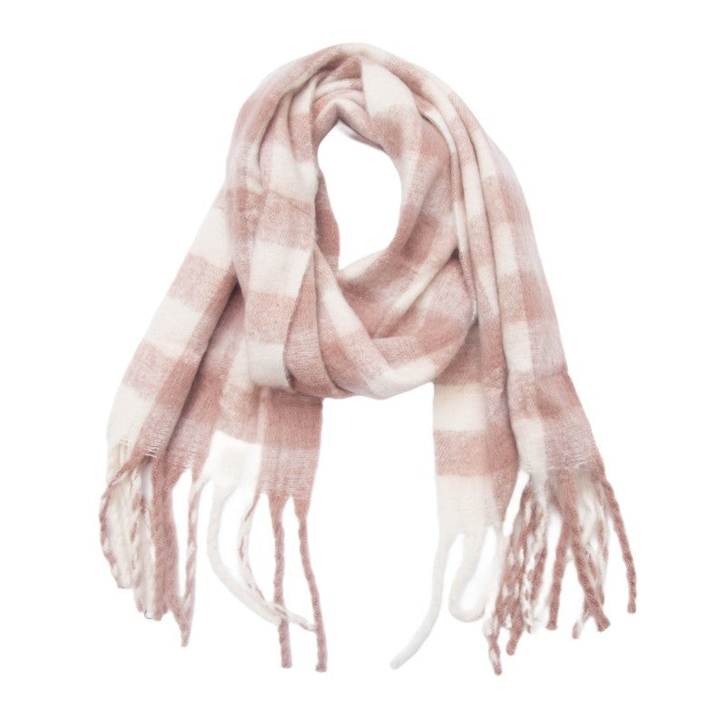 Plaid Contrast Color Tassel Scarves