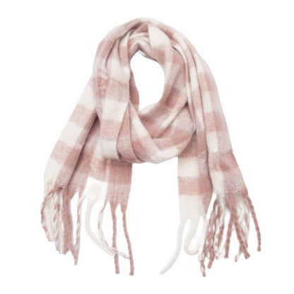 Plaid Contrast Color Tassel Scarves