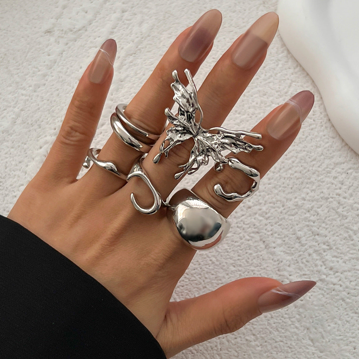 Butterfly Geometric Metal Ring Set Stylish Adjustable Open Rings