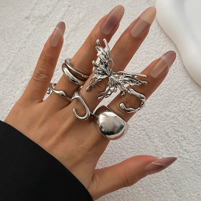 Butterfly Geometric Metal Ring Set Stylish Adjustable Open Rings