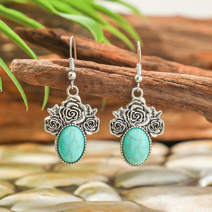 Bohemian Turquoise Teardrop Earrings Vintage Alloy Geometry