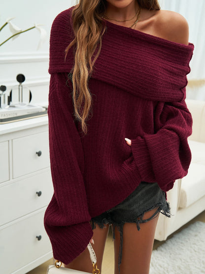 Elegant Solid Color Long Sleeve Sweater for Women