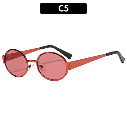 Trendy Metal Oval Sunglasses Stylish UV400 Protection