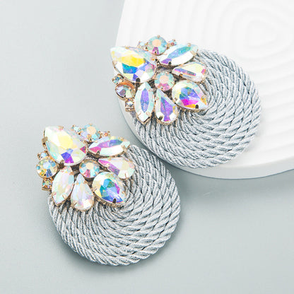 Geometric Rhinestone Glass Earrings Trendy Ins Style