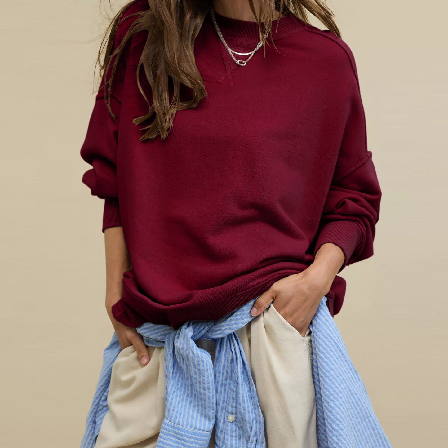 Casual Pullover Sweatshirt for Women - Loose Fit - Street Style