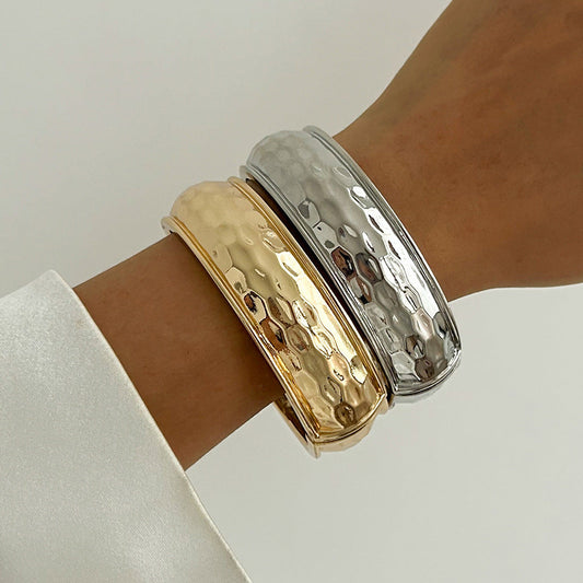 Geometric Minimalist Hammered Alloy Bracelets Set