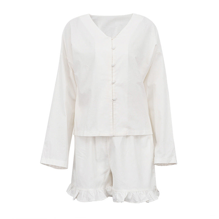 Summer Casual Two-Piece Set Beige Long Sleeve Shirt and High Waist Shorts