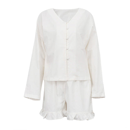 Summer Casual Two-Piece Set Beige Long Sleeve Shirt and High Waist Shorts
