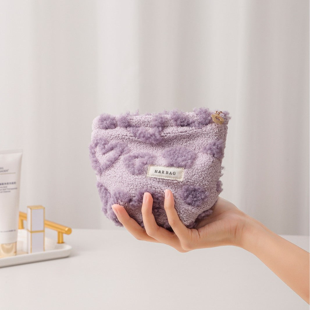 Purple Plushed Soft Love Jacquard Make Up Bag