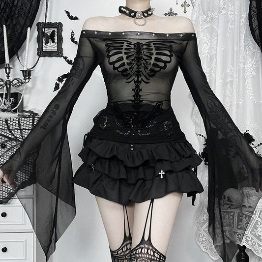 Gothic Velvet Skull Print Top - Comfortable and Stylish
