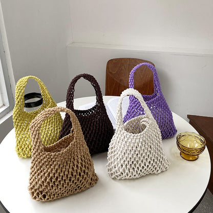 Stylish Woven Tote Bag Cotton Rope Handbag Weekend Casual
