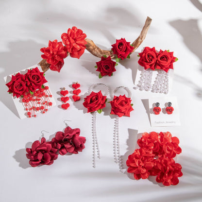 Colorful Pearl Flower Earrings Trendy Chic Fabric Design