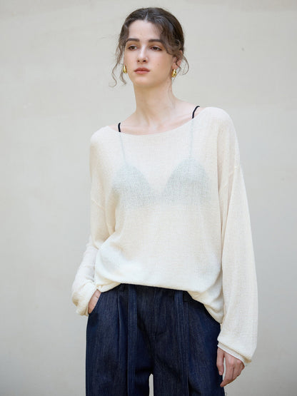 Elegant Loose-Fit Tencel Wool Blend Long Sleeve Top