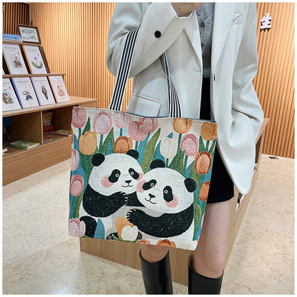 Cartoon Embroidered Canvas Tote Bag Stylish Soft Carryall