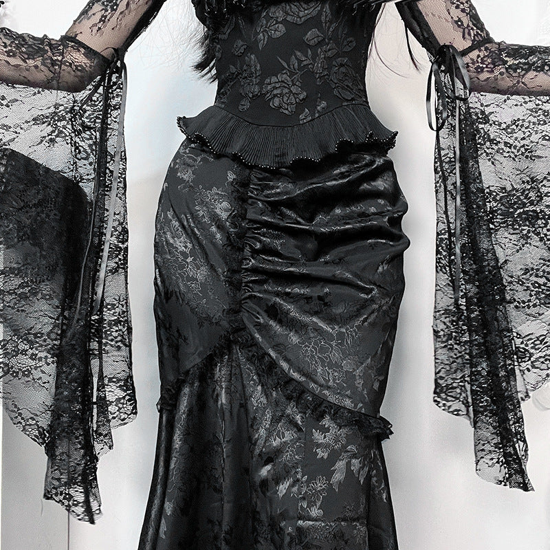 Asymmetrical Mermaid Hem Bodycon Dress Elegant Lace Detail