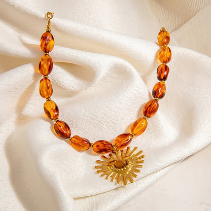 Stylish Resin Beaded Necklace Lock Chain