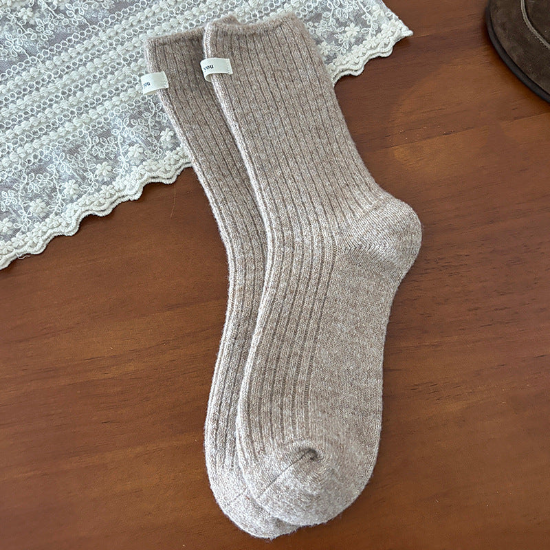 Winter Thermal Solid Color Crew Socks