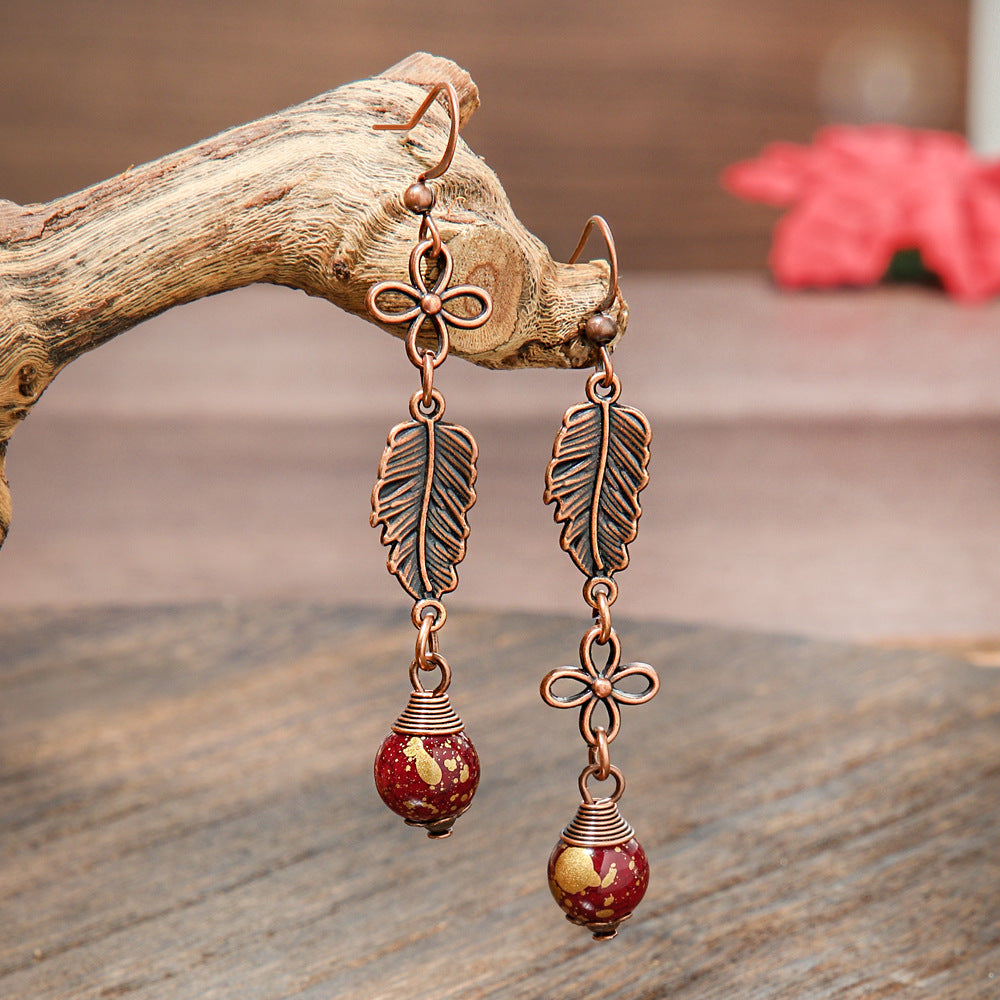 Elegant Vintage Leaf Dangle Earrings Zinc Alloy Art Design