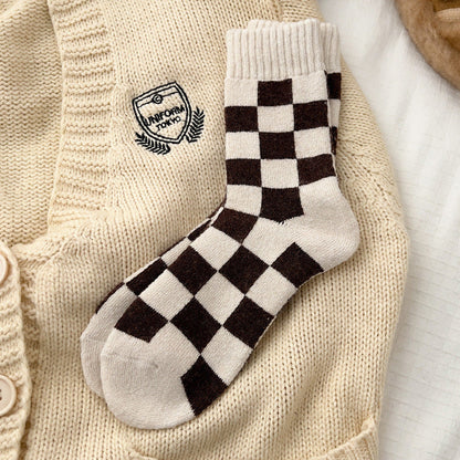 Color Block Plaid Thicken Warm Winter Socks