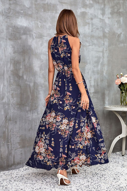 Halterneck Split Casual Resort Print Dress For Women