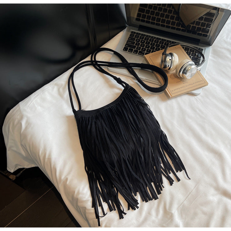 Vintage Suede Fringe Crossbody Bag Stylish PU Leather Shoulder Bag