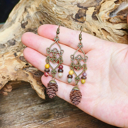 Vintage Style Bohemian-Inspired Dried Fruit Beaded Earrings