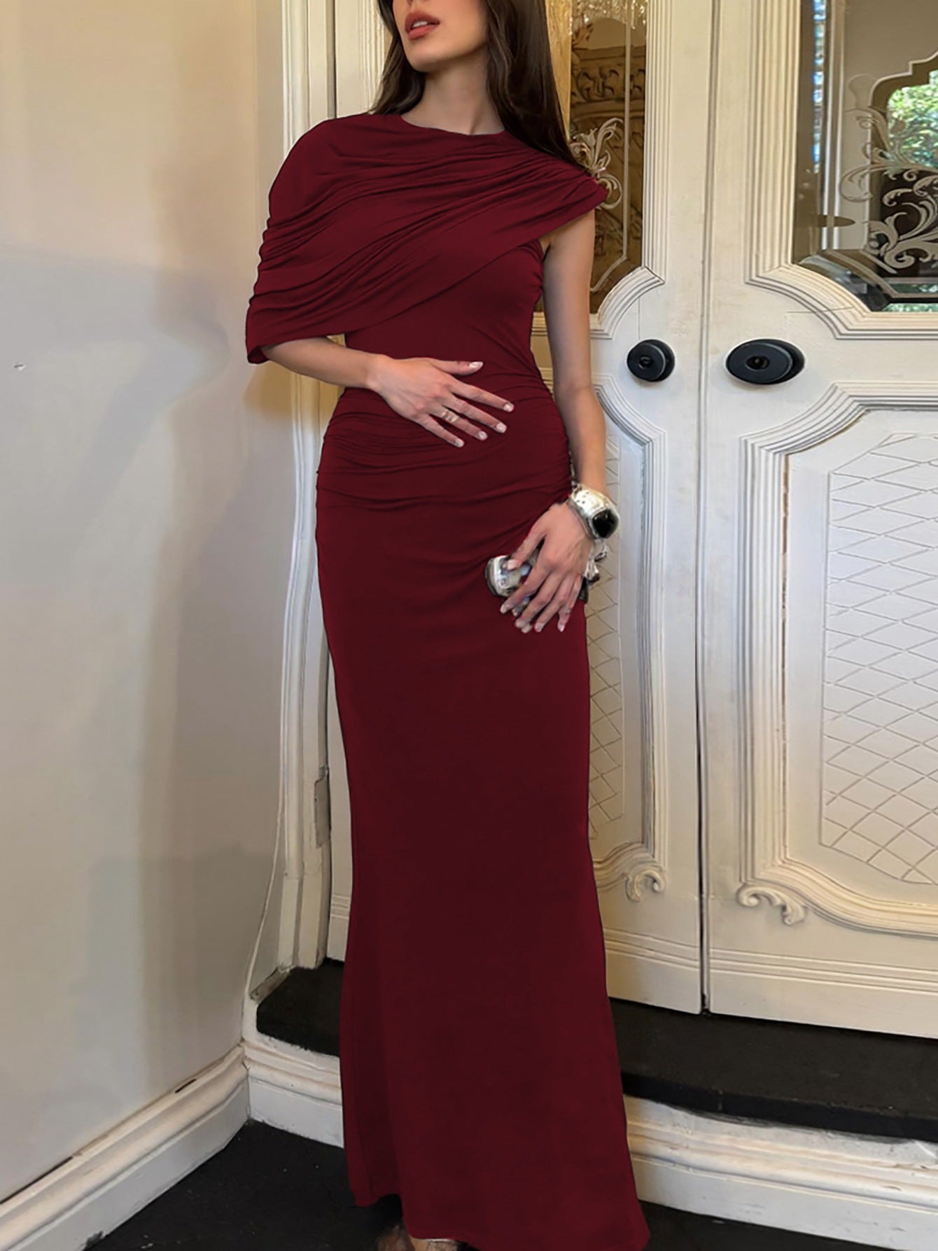 Fashionable Asymmetrical Bodycon Dress With Ruching