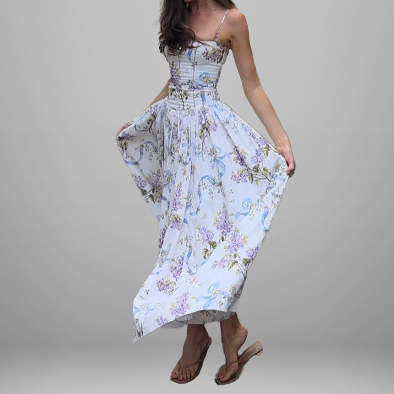 Elegant Floral Maxi Dress Casual Polyester Sundress